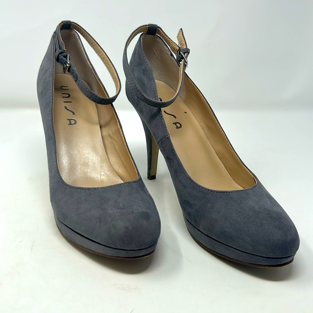 Unisa Gray Ankle Strapped Heeled Pumps Size 9.5 Excellent Condition